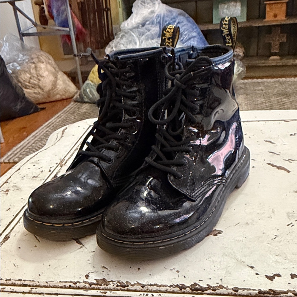 Dr. Martens Shiny Black Glitter Combat Boots